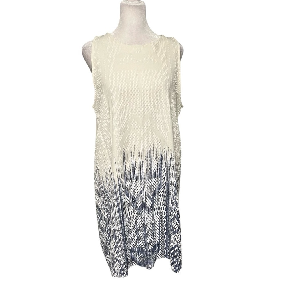 Zara White And Blue Textured Print Shift Dress Size Medium